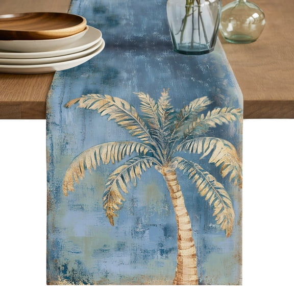 Table Runners 70 Inches Long Dress Scarves, Coastal Beach Tree Blue Brown Farmhouse Coffee/Dining/Kitchen Table Decor, Holiday Table Runner, Vintage Summer Palm Tropical 13x70 Inch