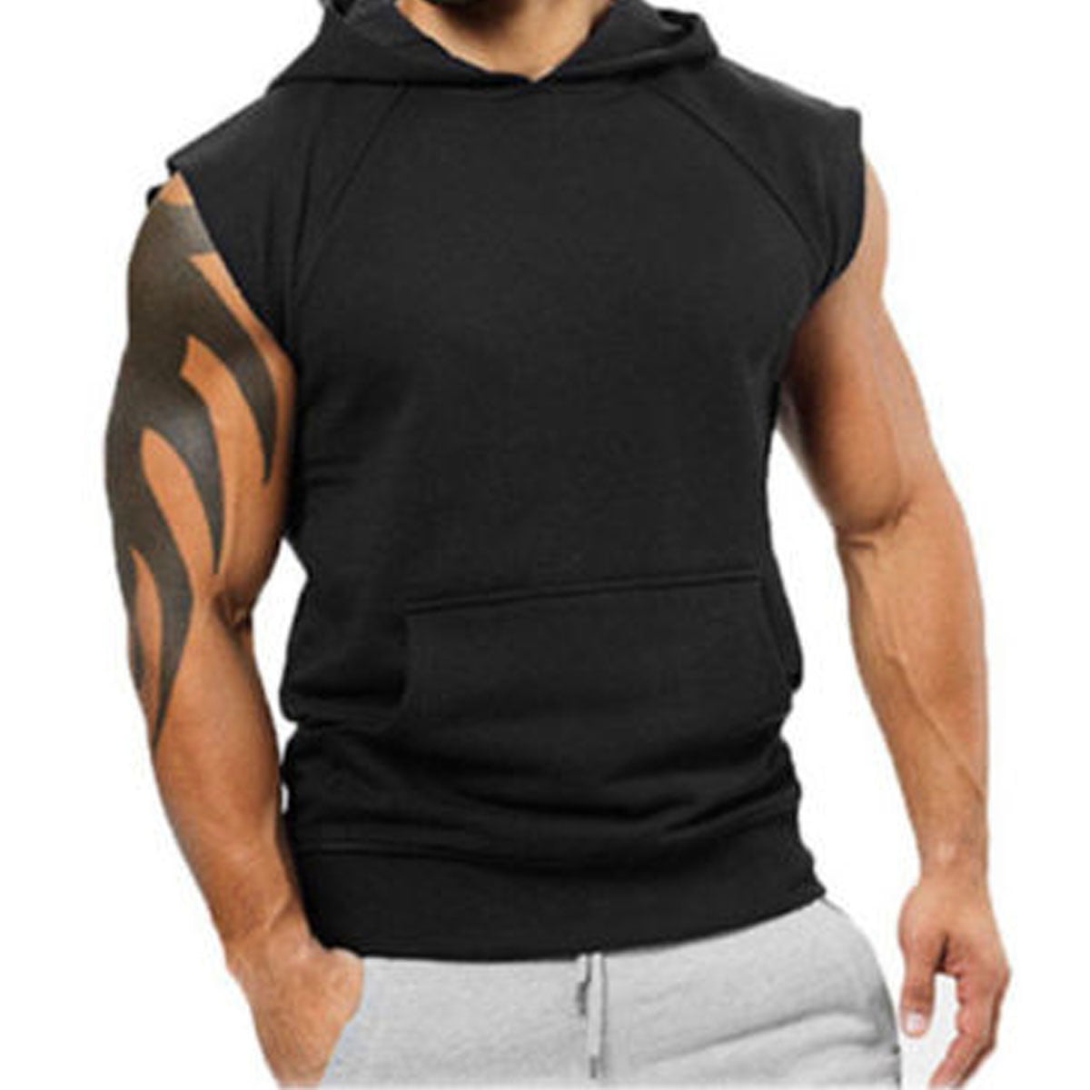 VOWUA Men Hoodies Tank Tops 3D Printed Sleeveless Camouflage Bodybuilding Tight-Drying Vest Sports T-Shirt 