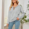 thumbnail image 3 of Sudadera con capucha de manga larga con cuello en V, sudadera holgada y agradable para la piel, para mujer, para ir de compras en casa, gris S, 3 of 6
