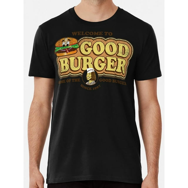 Camiseta premium desgastada "Bienvenido a Good Burger", camiseta casual unisex de manga corta, camiseta negra para jóvenes y adultos, regalo de Halloween y Navidad.