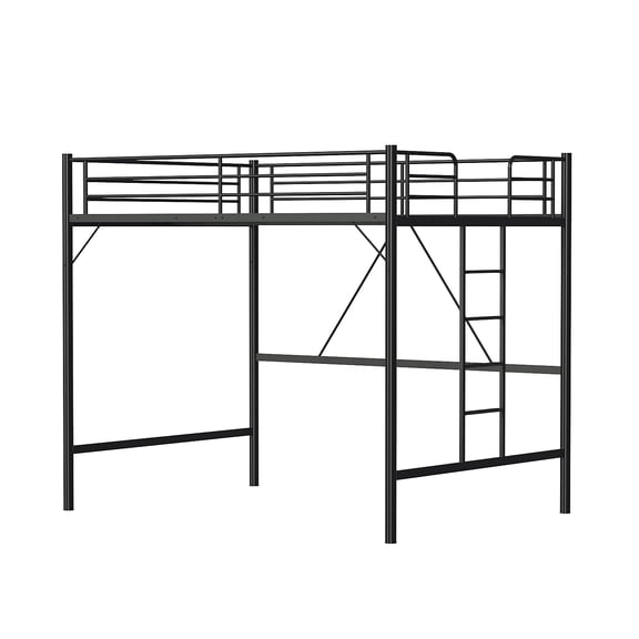 Ktaxon Loft Bed Full Size with Flat Rungs, No Box Spring Required,Heavy Duty Metal Slat Support,Black