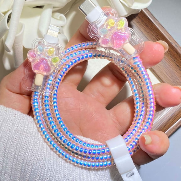 Tianyeda 2Pcs Charging Cable Protectors with 1pc Spiral Protective Rope For Apple Cables