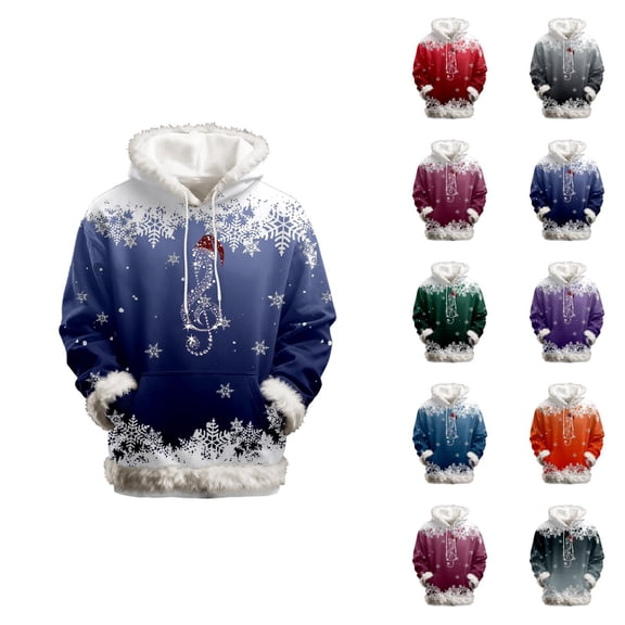 Women's Christmas Hoodie 2025 Trendy Long Sleeve Trim Snowflake Graphic Hooded Sweatshirt with Pockets Xmas Pullover Top