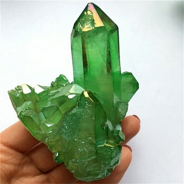 Green Crystal Cluster Quartz Gem Stone Healing Reiki with Good Luck Decor