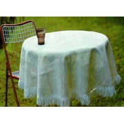 Vinyl Tablecloth Macram Design with Polyester Fringe, Wind, Weather, Heat, Stain, Wrinkle and Fade Resistant, Non-Skid, Perfect for Patio, Kitchen, Dining and Parties, Light Beige (60 Round)