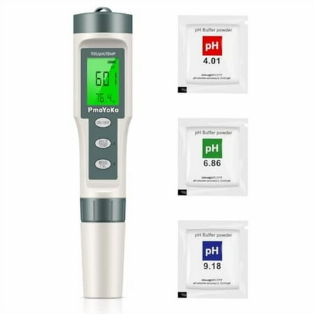 pH Meter, Digital PH Tester Pen 3 pH Calibration Powders ±0.01 pH Accuracy Pocket Size, Lcd display for Household Drinking, Pool and Aquarium$$Tools