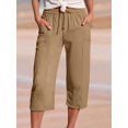 thumbnail image 6 of Women Wide Leg Pants Summer High Waisted Pants Drawstring Casual Trousers with Pockets Khaki XL, 6 of 7