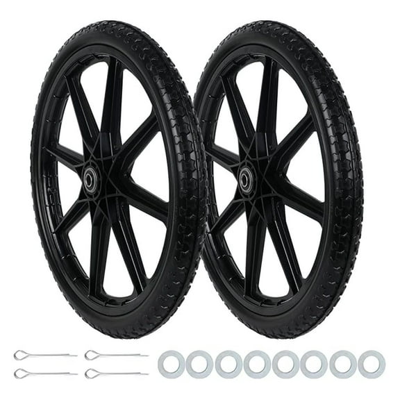 20 Inch Flat Free Tires 2-Pack, PU Non-Pneumatic Wheelbarrow Tires, 20x2 Inch Solid Rubber Tire with Bearing & Hub for Carts, Garden Trailers - Puncture Proof