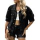 thumbnail image 1 of Chaqueta Vaquera Corta de 3/4 para Mujer, con Solapa y Botones, Estilo Camionero, Corta, Abrigos. Negro y Gris XL, 1 of 9