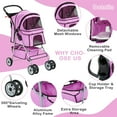 thumbnail image 3 of YRLLENSDAN 4 Wheels Dog Strollers Pet Strollers Cat Strollers with Cup Holder & Removable Liner Waterproof Doggy Stroller for Small Medium Dogs, Pink, 3 of 7