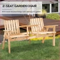 thumbnail image 4 of Outdoor Patio Bench with Middle Table & Umbrella Hole for Garden Backyard | Natural | Slat Back, 4 of 9