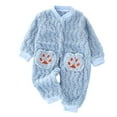 thumbnail image 2 of Newborn Plush Jumpsuit Infant Baby Girls Boys Button Front Long Sleeve Hoodie Romper Toddler Bodysuit Winter Clothes Blue 1-2 Years, 2 of 7