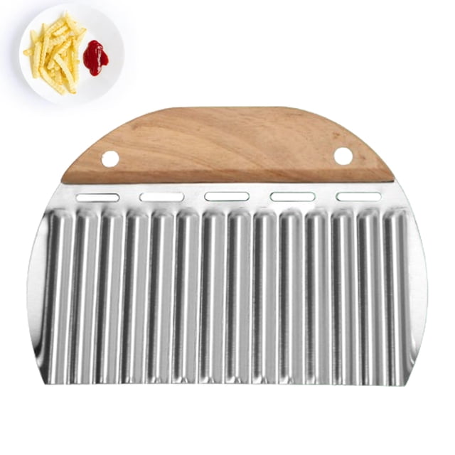 Waffle Fry Cutter: Crinkle Cutter For Fancy Edges On Vegetables, Fruits, And More, With Non-Slip Wooden Handle, Stainless Steel Blade, And Compact Storage Solution