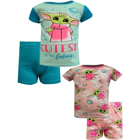 AME Sleepwear Girls Star Wars Mandalorian Cutest in the Galaxy 4 Pc Cotton Shortie Pajamas (6)