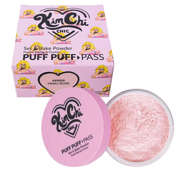 Kimchi Chic Beauty Puff Pass Set Y Polvo Para Hornear, Polvo Facial Suelto Con Esponja De Polvo Extra Esponjosa, Maquillaje Facial Translúcido Para Tono De Piel Desigual, 09 Rosa