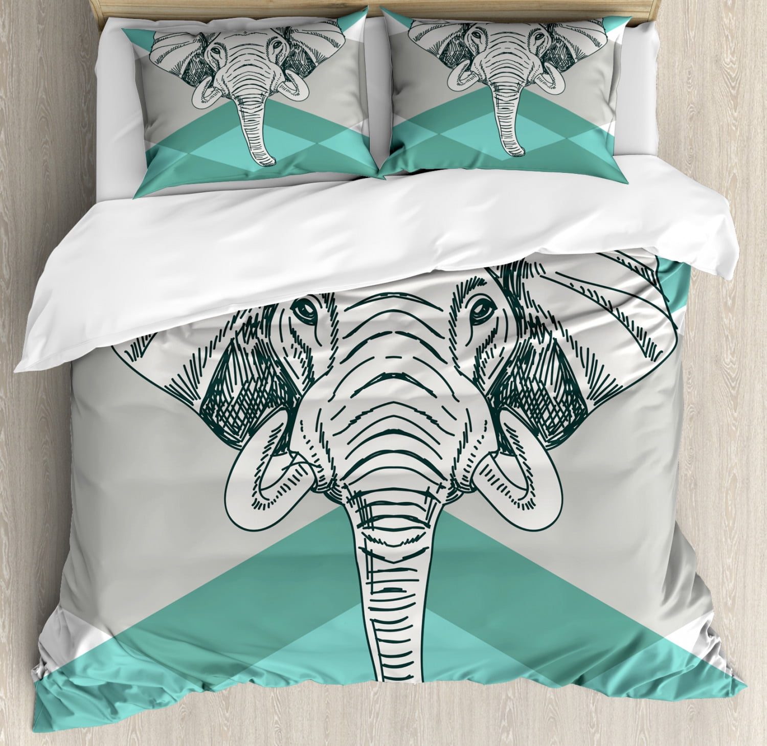 Elephant Duvet Cover Set, Contemporary Image of Elephant Head with