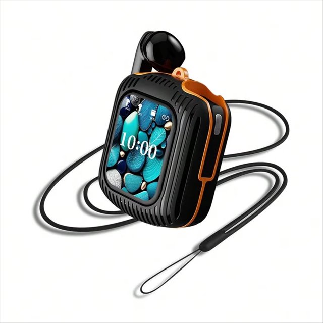 Auriculares Inalámbricos Inteligentes con Pantalla Táctil, Multifuncionales, con Cancelación de Ruido ENC, Bluetooth, Color Negro y Naranja.