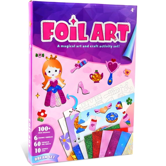 DualFerv Fashion Foil Art Kit for Kids, Mess Free Travel Toys with Foil Foam Stickers, Christmas Birthday Gift for Boys and Girls Ages 4 and Up