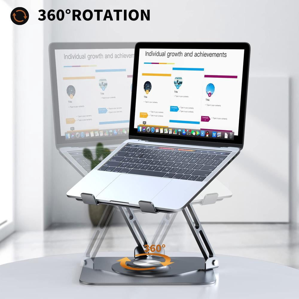 Adjustable ergonomic laptop stand with 360 ° rotating base and folding design - sturdy metal structure, 360 ° angle adjustment