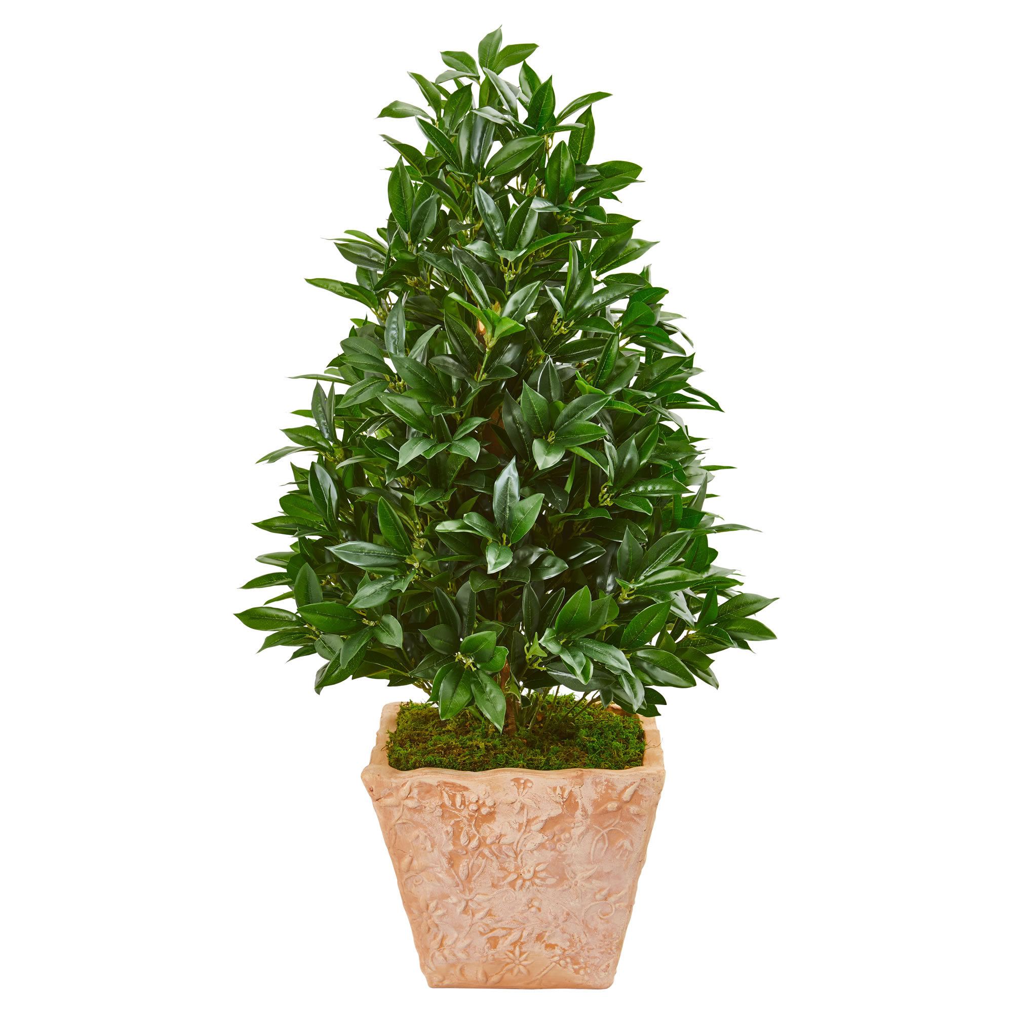 39 Bay Leaf Cone Topiary Artificial Tree in Terra Cotta Planter UV