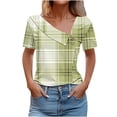 thumbnail image 3 of Swuxness Women Short Sleeve Casual T Shirts, Spring and Summer Tops, Ladies V-Neck Printed Button Comfortable Fashion Loose Pullover Tee Green, L, 3 of 5