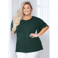 thumbnail image 1 of MODERN GOOSE Chemise Grande Taille pour Femmes Vert Foncé 2X Col Ras du Cou à Double Volant Manches Courtes Tunique Haut Fluide d'Été Coupe Ample Vêtements, 1 of 6