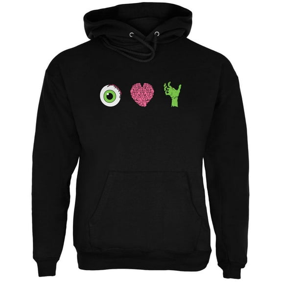 Halloween Eye Heart Zombies Mens Hoodie Black LG