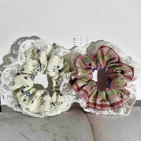Yoyauz 2 PCS Large Scrunchies, White Lace Flower Elastic Headbands, Cord Hair Ties, Ladies And Girls Ponytail Hair Accessories, Thick Hair Loose Hair Bundle Hair Accessories