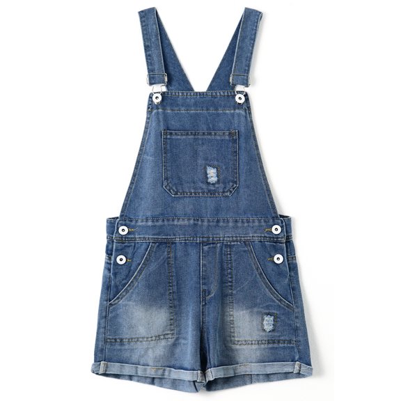 KIDSCOOL Girls Shorts Jeans Overall Summer Denim Jumpsuit Ripped Shortalls,9-10 Years