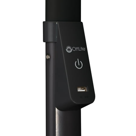 OttLite - Dual Shade LED Floor Lamp with USB Charging Station - Black