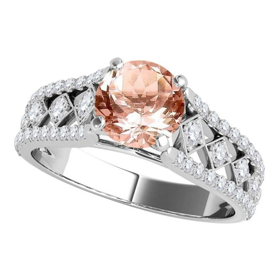 Engagement Rings for Women 1.24 Carat Halo Unique Design Morganite and Diamond Engagement Ring Crafted 4-prong 14k Solid White Gold