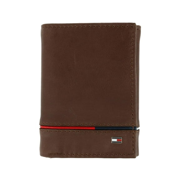 Tommy Hilfiger Men's Leather Leif RFID Trifold Wallet with Double ID, Brown