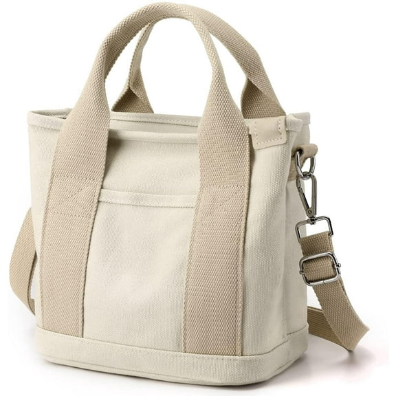 Small Cute Canvas Tote Crossbody Shoulder Bag Multiple Pockets Mini Casual Satchel Hobo Handbag Messenger Purse for Women