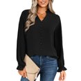 thumbnail image 2 of SAYOO Mujer Primavera Otoño Camisa casual Color sólido Manga larga Cuello en V Blusas con botones SAYOO S M L XL, 2 of 9