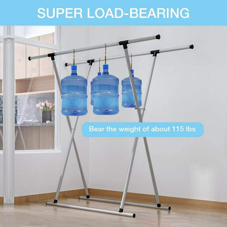 Untyo Metal Clothes Drying Rack Foldable Laundry Coat Hanger Double Rail Adjustable Space-Saving Foldable Drying Hanger for Indoor and Outdoor Use