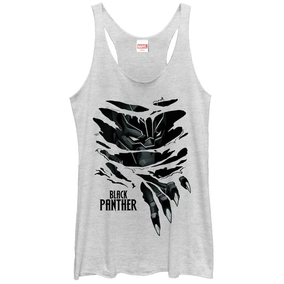Women's Marvel Black Panther Claw Tear  Racerback Tank Top White Heather 2X Large