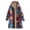 Blue, variant on Womens Winter Coat Hooded Patchwork Printed Puffer Jacket Mid Length Long Sleeve Warm Lined Outerwear with Pockets Loose Fit Casual Ethnic Boho Style Fall Clothes Navy 2XL