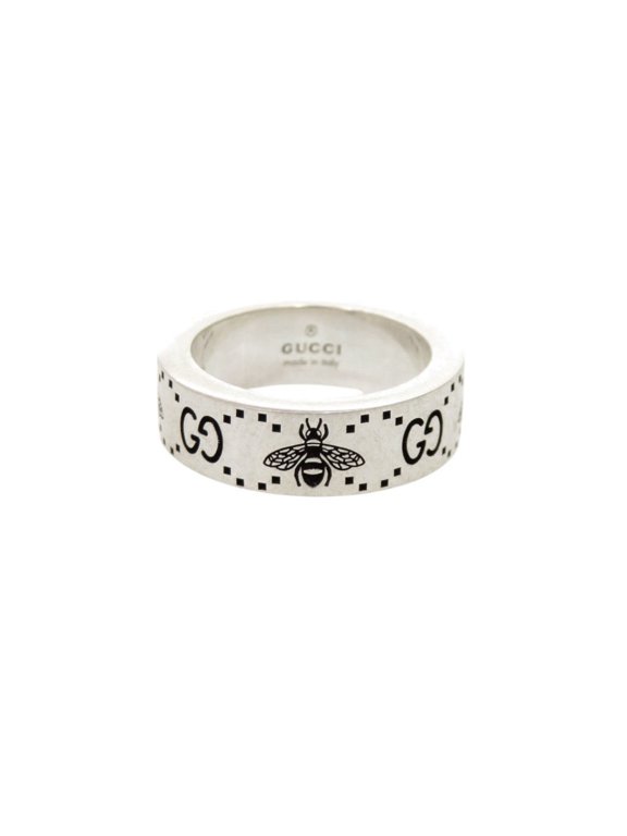 Pre-Owned Gucci GG & Bee Engraved Sterling Silver 925 #8 Ring 0362GUCCI