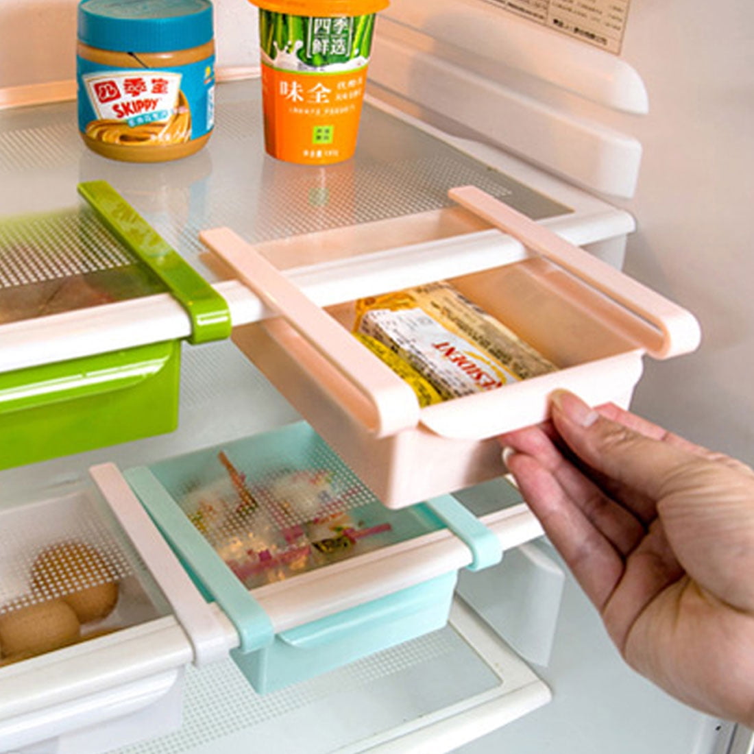 Household Plastic Fridge Storage Sliding Drawer Shelf Refrigerator Tray