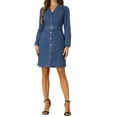 thumbnail image 1 of Camisa de mezclilla INSPIRE CHIC con botones, 2023, vestido de cuello con cinturón y bolsillos, S, azul, 1 of 6