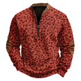 thumbnail image 2 of Men's Leopard Print Half Zip Sweatshirt, Trendy Retro Long Sleeve Stand Collar Pullover, Fall Comfy Loose Fit Casual Top Red 2XL, 2 of 5