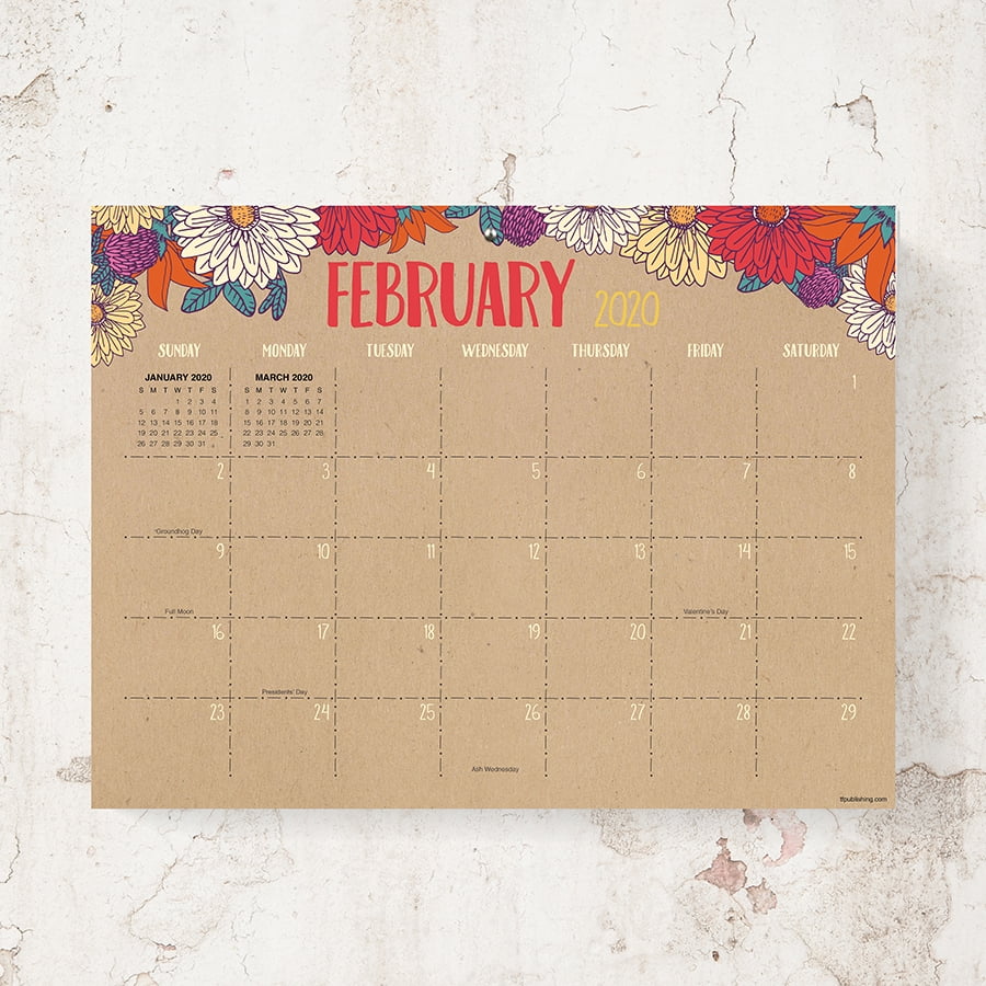 2020 Floral Kraft Mini Desk Pad Calendar