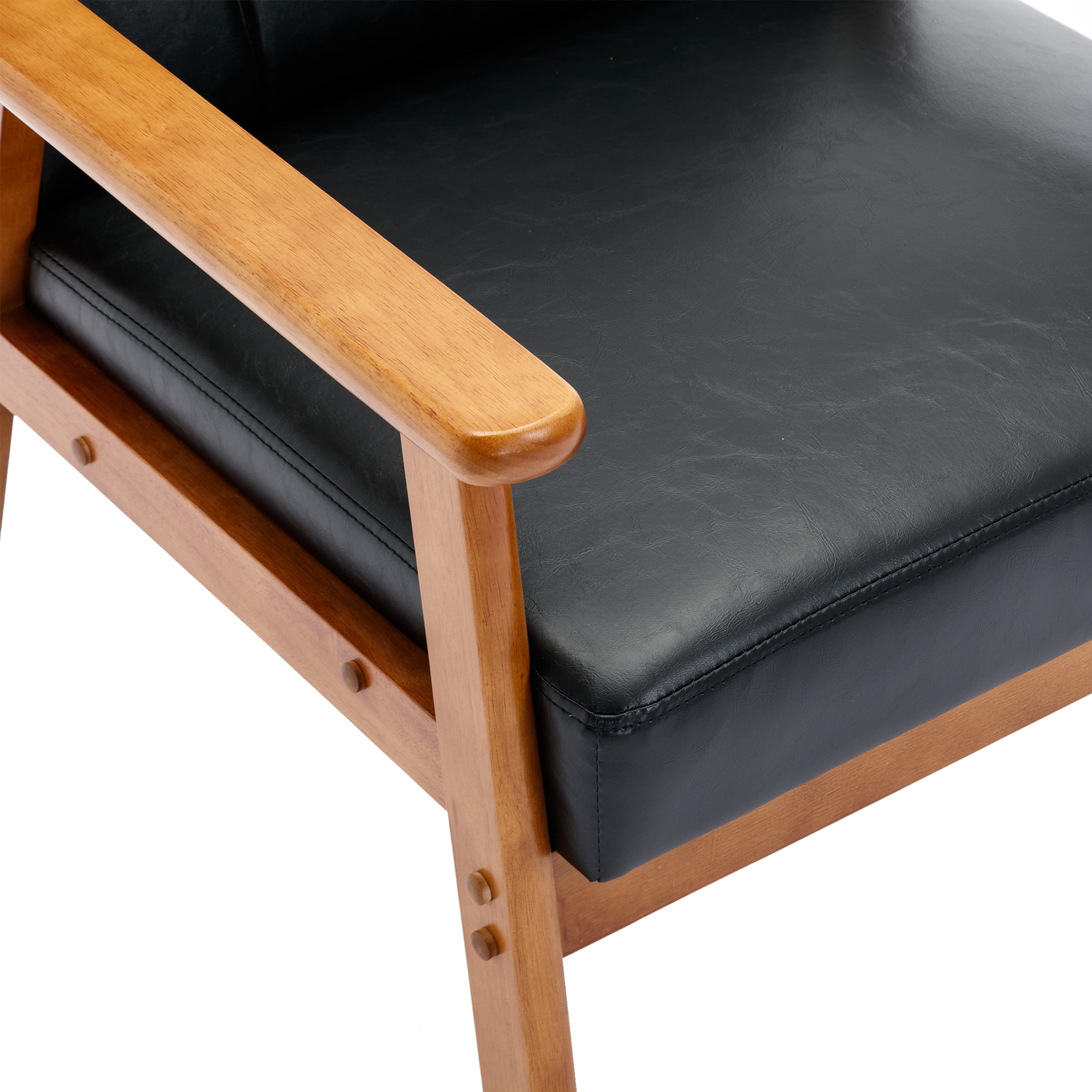 Miniyam Mid Century Modern Accent Chair with Wood Frame,PU Leather Single Reading Chair,Armchair for Living Room Bedroom Home Belcony Office,Black