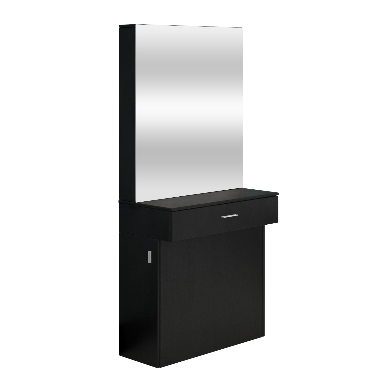 Black Barber Salon Stylist Station Wall Mount Beauty Spa Furniture with Mirror Dressing Table for Hair Styling