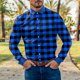 thumbnail image 4 of Playeras Y Camisas Para Hombre Camisa de manga larga con botón de solapa y estampado a cuadros informal para hombre (Blue, XXL), 4 of 5