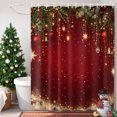 thumbnail image 3 of Small Stall Shower Curtain 36x78 Inch Narrow Half Size Red Golden Christmas Bath Curtains Bathroom Decor, Xmas Pine Needles Balls Berry Waterproof Fabric Shower Curtain Set with Hooks 36 Inch, 3 of 8