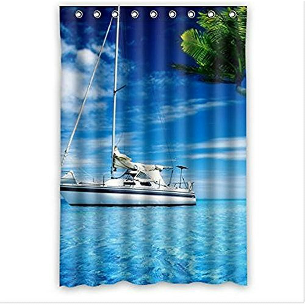 HelloDecor Sailing Boat Shower Curtain Polyester Fabric Bathroom