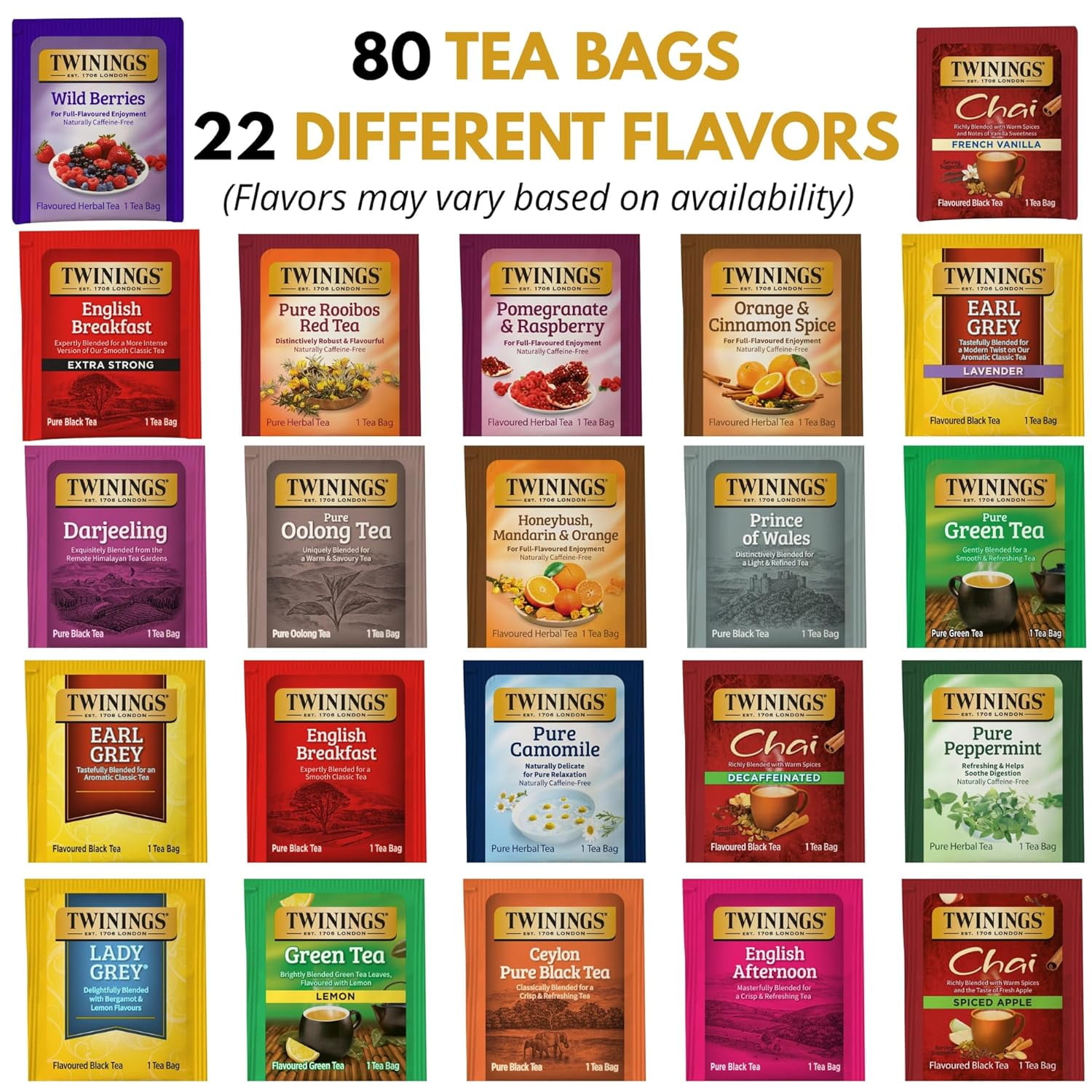 Twinings Tea Bags Sampler Assortment Box - 80 COUNT - Perfect Variety Pack in Wood (MDF) Gift Box - Gift for Family, Friends, Coworkers (White)