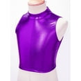 thumbnail image 3 of Raenseen Kids Girls' Metallic Mock Neck Crop Tank Tops Ballet Dance Dancewear Athletic Sports Vest Purple 14, 3 of 9