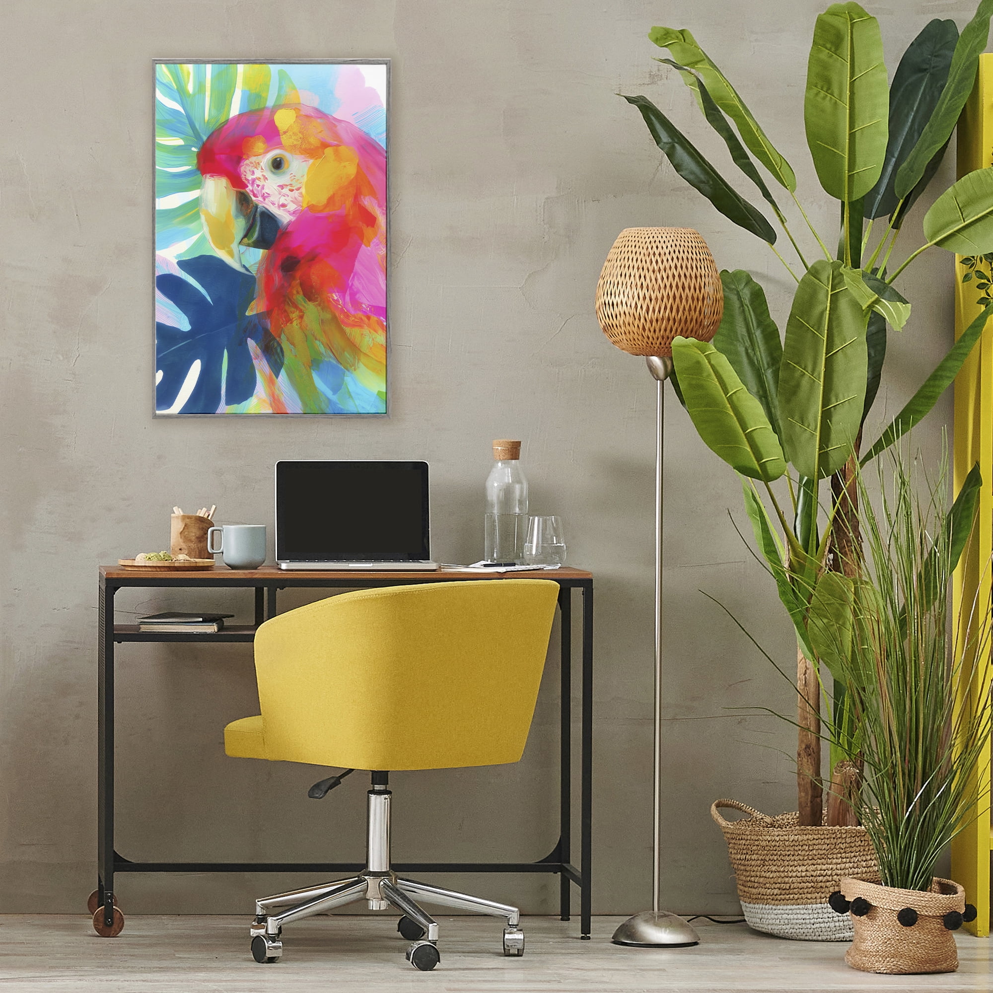 Stupell Industries Scarlet Macaw in Paradise Gray Framed Giclee Art, design by Chromatic Storm Studio